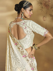 Off White Handwork Embroidery Saree