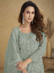 Mint Green Embroidered Wedding Palazzo Suit