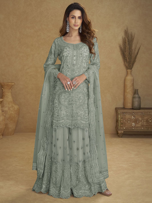 Mint Green Embroidered Wedding Palazzo Suit