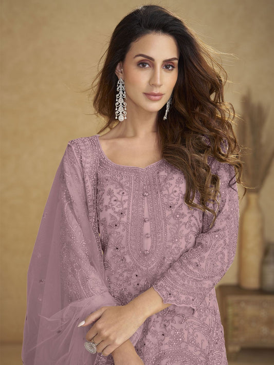 Dusty Pink Embroidered Wedding Palazzo Suit
