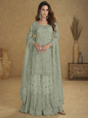 Mint Blue Embroidered Wedding Palazzo Suit