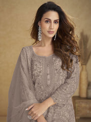 Dusty Grey Embroidered Wedding Palazzo Suit