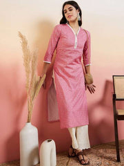 Pink Ethnic Motifs Printed Straight Pure Cotton Kurta With Palazzo