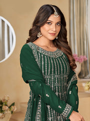 Green Sequence Embroidery Gharara Suit