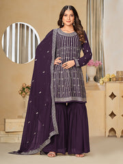 Purple Sequence Embroidery Gharara Suit