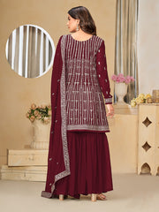 Maroon Sequence Embroidery Gharara Suit