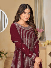 Maroon Sequence Embroidery Gharara Suit