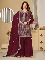 Maroon Sequence Embroidery Gharara Suit