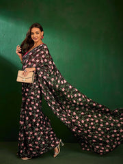 Black Floral Printed Saree