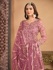 Pink Zari Embroidery Net Gharara Suit