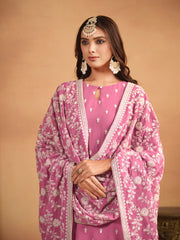 Pink Thread And Sequence Embroidery Pant Style Salwar Suit