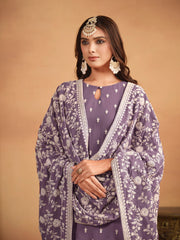 Lilac Thread And Sequence Embroidery Pant Style Salwar Suit