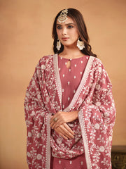 Rust Thread And Sequence Embroidery Pant Style Salwar Suit