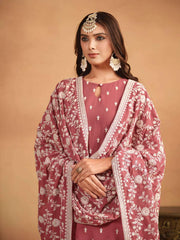 Rust Thread And Sequence Embroidery Pant Style Salwar Suit