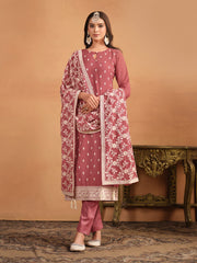 Rust Thread And Sequence Embroidery Pant Style Salwar Suit