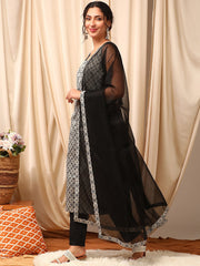 Women Grey Printed Regular Kurta with Trousers & With Dupatta