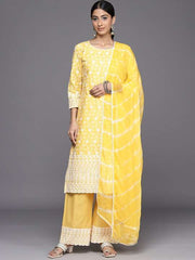 Floral Embroidered Regular Chikankari Kurta With Palazzos & Dupatta