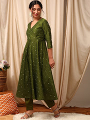 Green Colour Women Ethnic Motifs Sequinned Anarkali Kurta