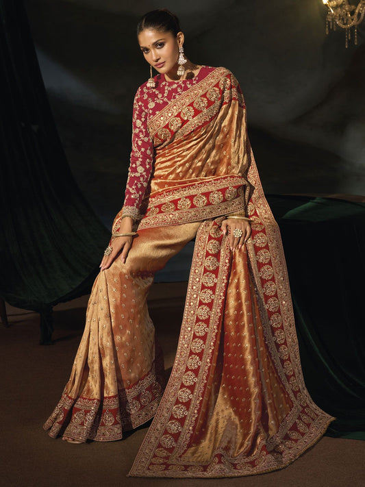 Orange Red Wedding Festive Designer Saree