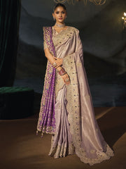 Beautiful Rose Purple Wedding Festive Designer Saree