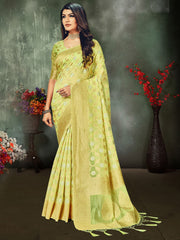 Green & Golden Woven Design Jaali Organza Banarasi Saree