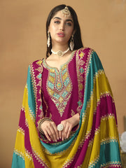 Chinnon Silk Pink Salwar Suit with Multicolor Dupatta