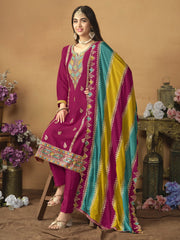 Chinnon Silk Pink Salwar Suit with Multicolor Dupatta