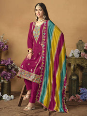 Chinnon Silk Pink Salwar Suit with Multicolor Dupatta