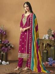Chinnon Silk Pink Salwar Suit with Multicolor Dupatta