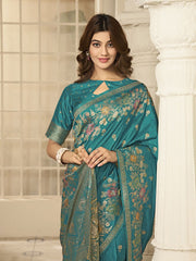 Turquoise Woven Design Zari Saree
