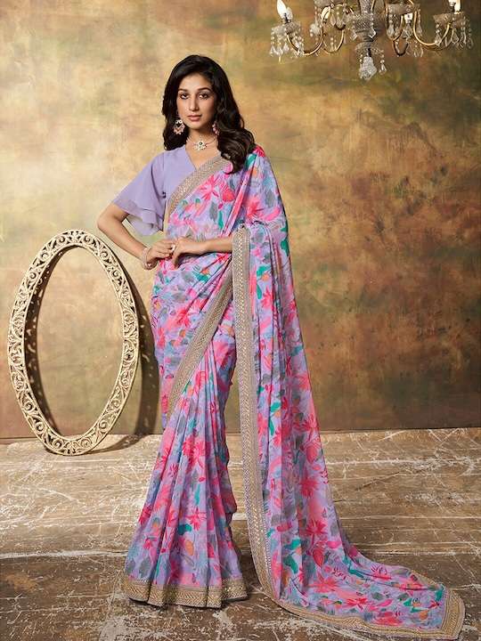 Floral Printed Sequinned Saree