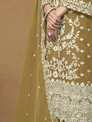 Mustard Organza Embroidered Designer Salwar Suit