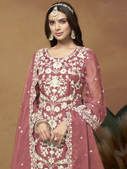 Pink Organza Embroidered Designer Salwar Suit