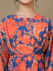 Girl Floral Paisley Printed Pleated Ethnic Dress