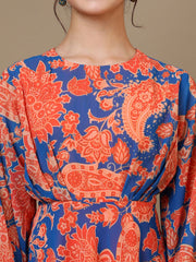 Girl Floral Paisley Printed Pleated Ethnic Dress