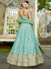 Sea Green colour Chinnon Sequinse embroidery Semi-Stitched Lehenga choli and Dupatta
