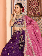Purple Tissue Fabric Sequins embroidery Semi Stitched Lehenga & Unstitched Blouse With Dupatta