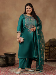 Ethnic Motifs Embroidered Zari Straight Kurta with Trousers & Dupatta