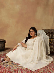 Sequinned Embroidered Empire Thread Work Anarkali Kurta with Trousers & Dupatta