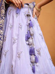 Lavender Tissue Fabric Sequins embroidery Semi-Stitched Lehenga & Unstitched Blouse With Dupatta