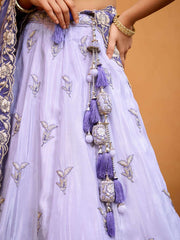 Lavender Tissue Fabric Sequins embroidery Semi-Stitched Lehenga & Unstitched Blouse With Dupatta