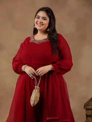 Yoke Design Sequinned Artwork Georgette Anarkali Kurta with Dupatta