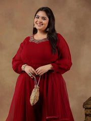 Yoke Design Sequinned Artwork Georgette Anarkali Kurta with Dupatta