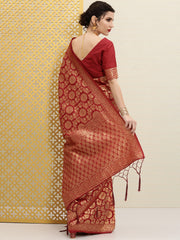 Maroon & Golden Ethnic Woven Design Zari Jashn Banarasi Saree