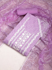 Lavender Floral Embroidered Sequinned Unstitched Dress Material