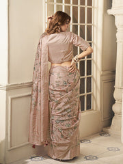 Mauve Ethnic Motifs Embroidered Pure Silk Saree