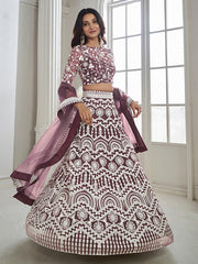 Mauve Embroidered Semi-Stitched Lehenga & Unstitched Blouse With Dupatta