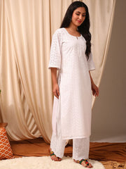 Women White Ethnic Motifs Embroidered Flared Sleeves Chikankari White Romance Kurta