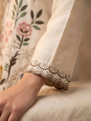 Off White Multicolor Embroidery Silk Palazzo Style Suit