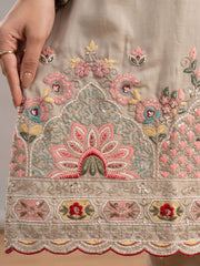 Beige Multicolor Embroidery Silk Palazzo Style Suit